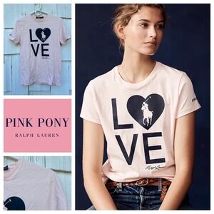 Ralph Lauren Pink Pony Love Graphic Tee‎ T Shirt Womens Small Cotton Blend